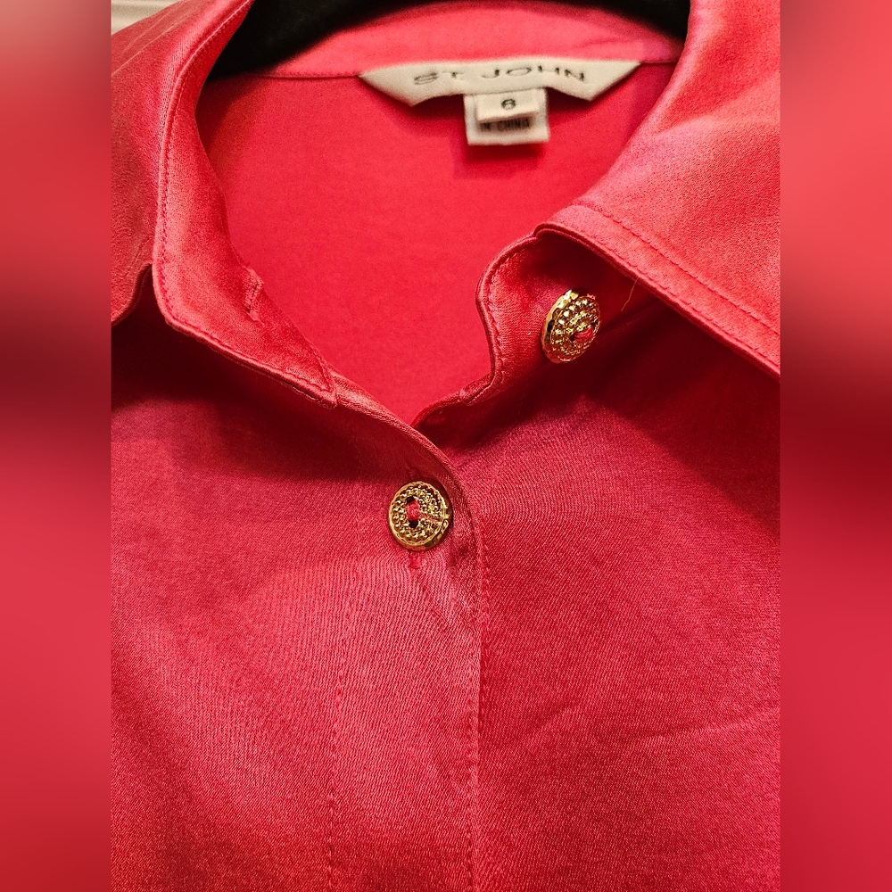 St. John Pink Silk Button Down Longsleeve Shirt - Picture 6 of 13